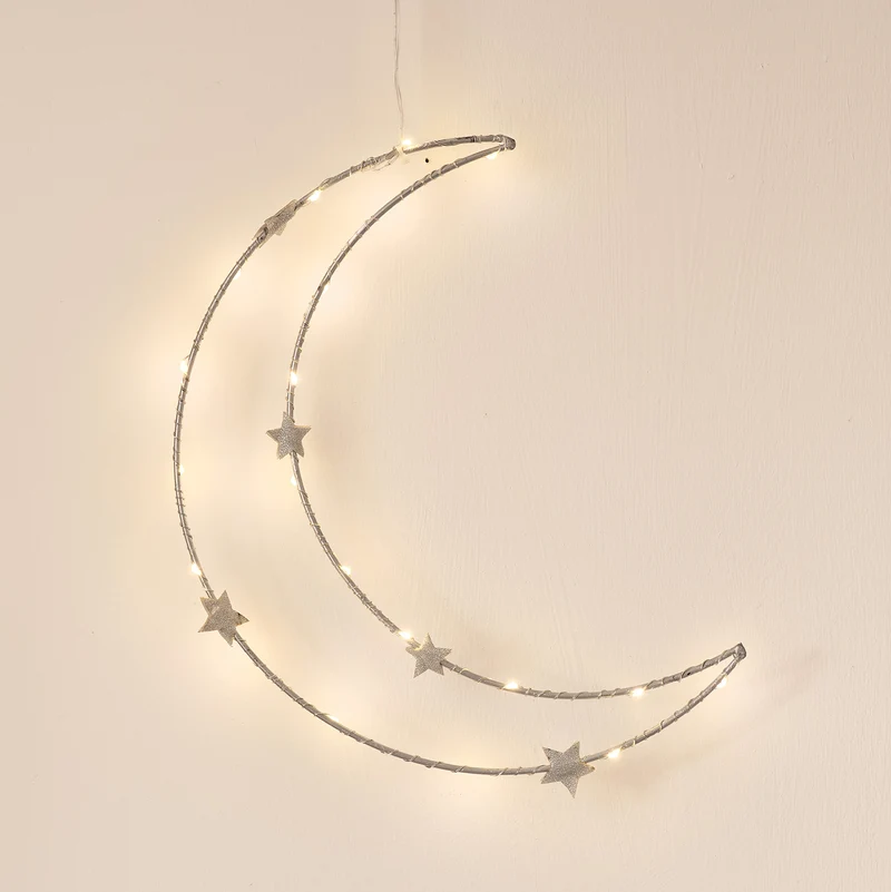 Warmweißer LED-Mond mit Sternen zum Aufhängen
