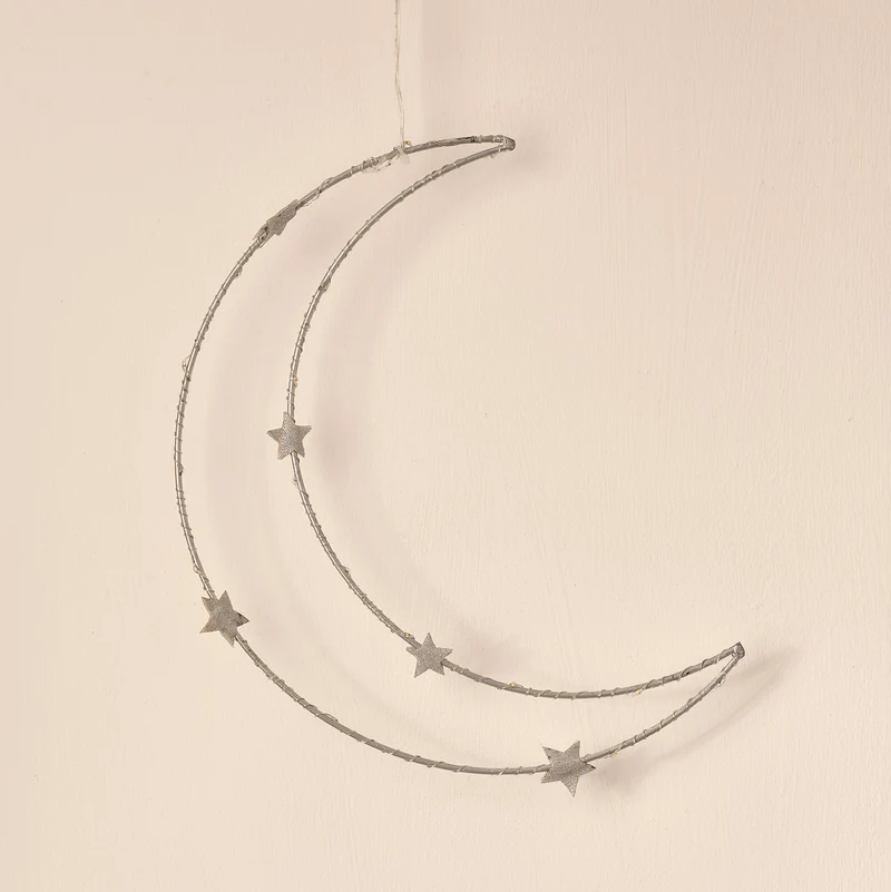 Warmweißer LED-Mond mit Sternen zum Aufhängen