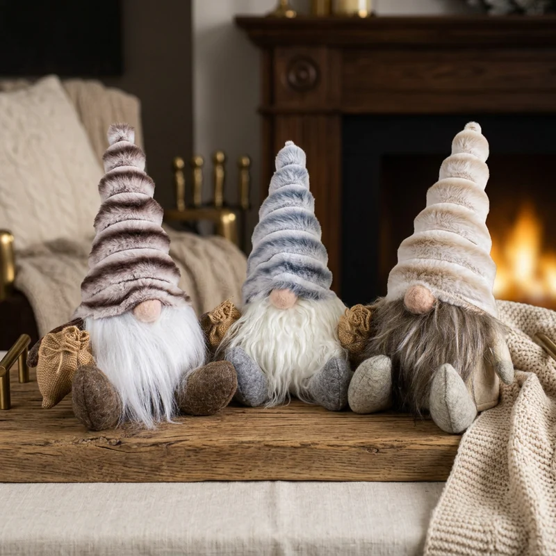 Weihnachtswichtel sitzend 30 cm – 3 Designs mit langen Plüschmützen, Vollbart & kleinen Geschenksäckchen