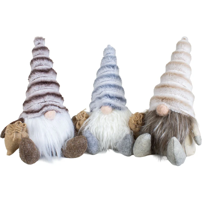 Weihnachtswichtel sitzend 30 cm – 3 Designs mit langen Plüschmützen, Vollbart & kleinen Geschenksäckchen