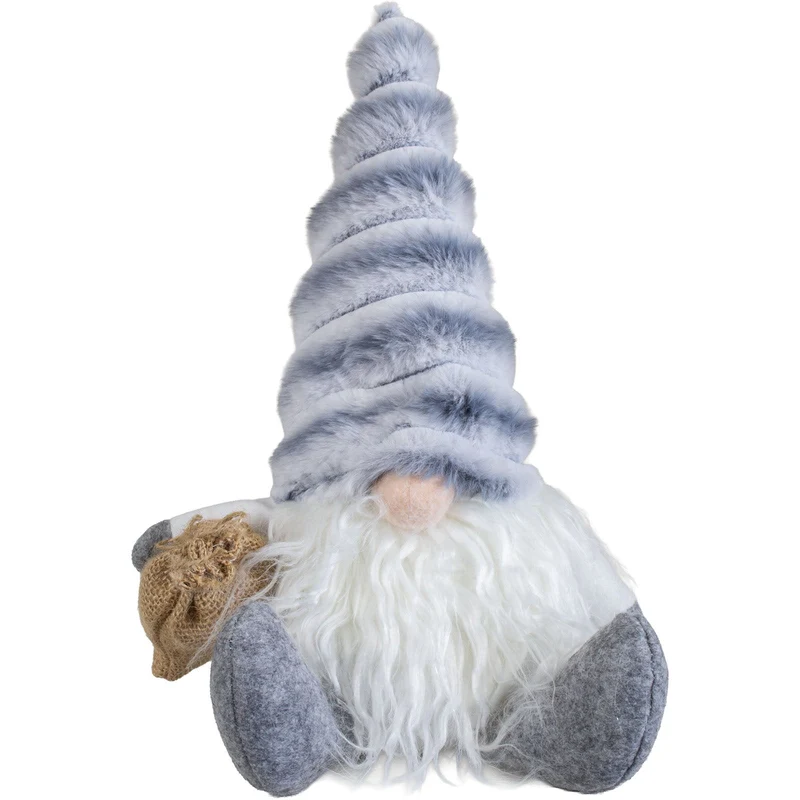 Weihnachtswichtel sitzend 30 cm – 3 Designs mit langen Plüschmützen, Vollbart & kleinen Geschenksäckchen