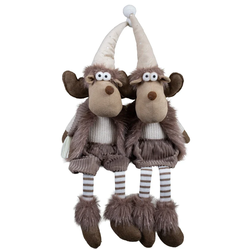 Elch Kantenhocker 41cm(62cm) 2 Designs – Kuschelige Weihnachtsfigur mit langer Mütze