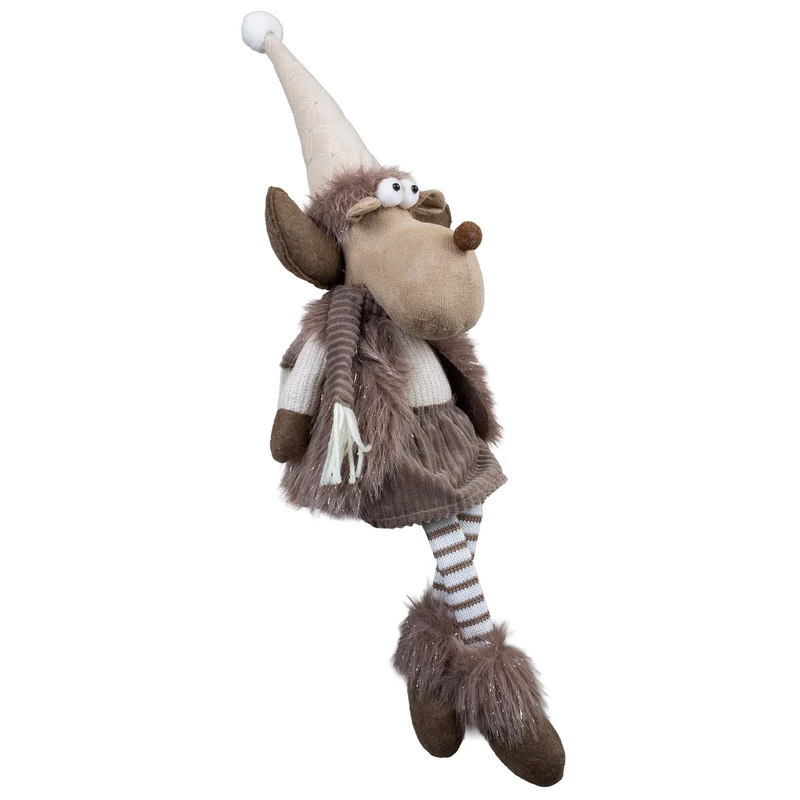 Elch Kantenhocker 41cm(62cm) 2 Designs – Kuschelige Weihnachtsfigur mit langer Mütze