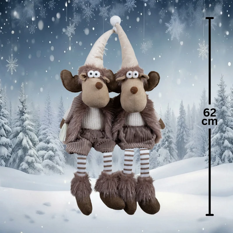 Elch Kantenhocker 41cm(62cm) 2 Designs – Kuschelige Weihnachtsfigur mit langer Mütze