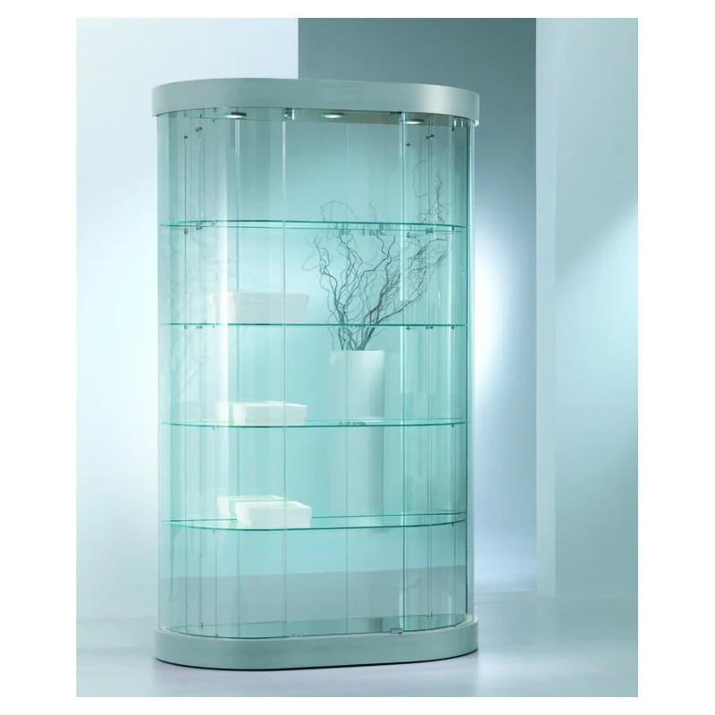 Casa Padrino Luxus Halboval-Ladenvitrine 112 x 38 cm H. 190 cm mit 3 LED-Spots - Ladeneinrichtung - Boutique Möbel - Made in Italy