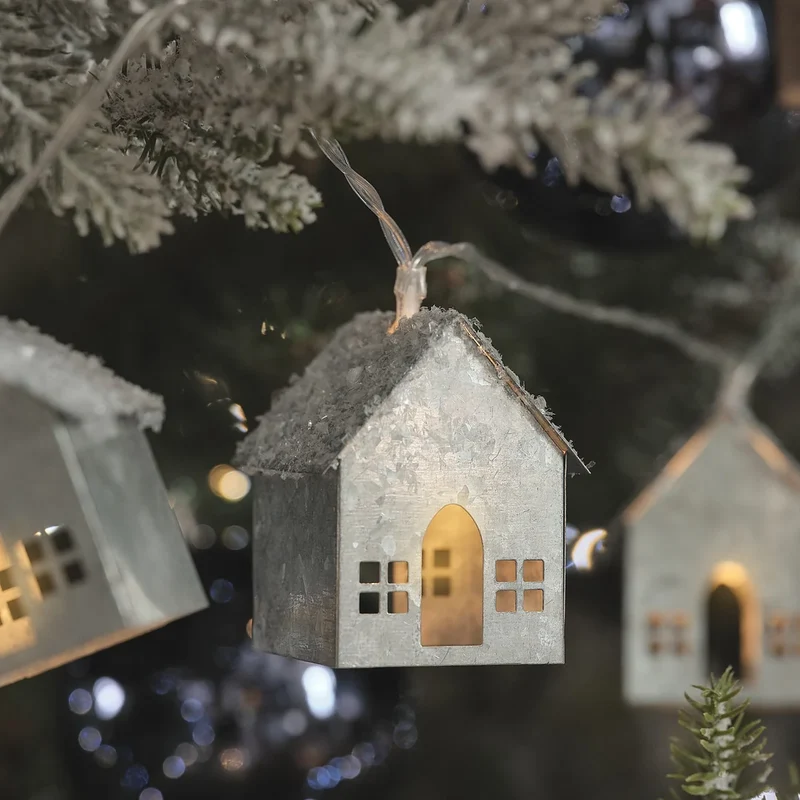 10er LED-Lichterkette mit verzinkten Häuschen in Warmweiß