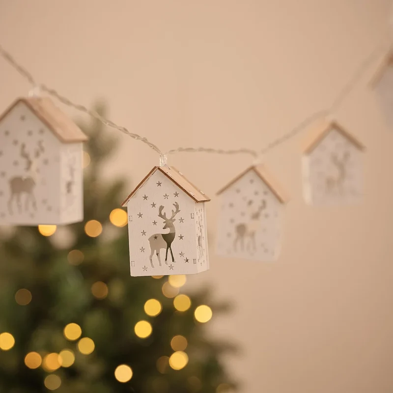 Rentier-Lichterkette aus Holz mit 10 LEDs und Timer-Funktion