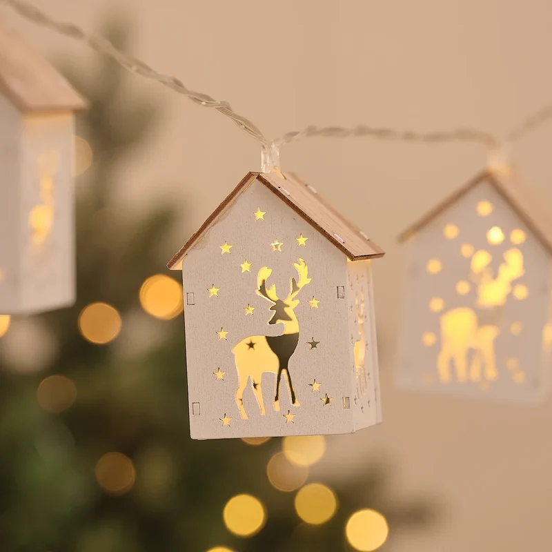 Rentier-Lichterkette aus Holz mit 10 LEDs und Timer-Funktion
