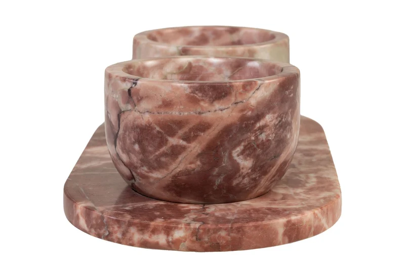 Casa Padrino Luxus Marmor Schalen Set Rosa 23 x 12 x H. 6,5 cm - 2 Schälchen mit Tablett aus hochwertigem Rosalia Pink Marmor - Luxus Deko Accessoires