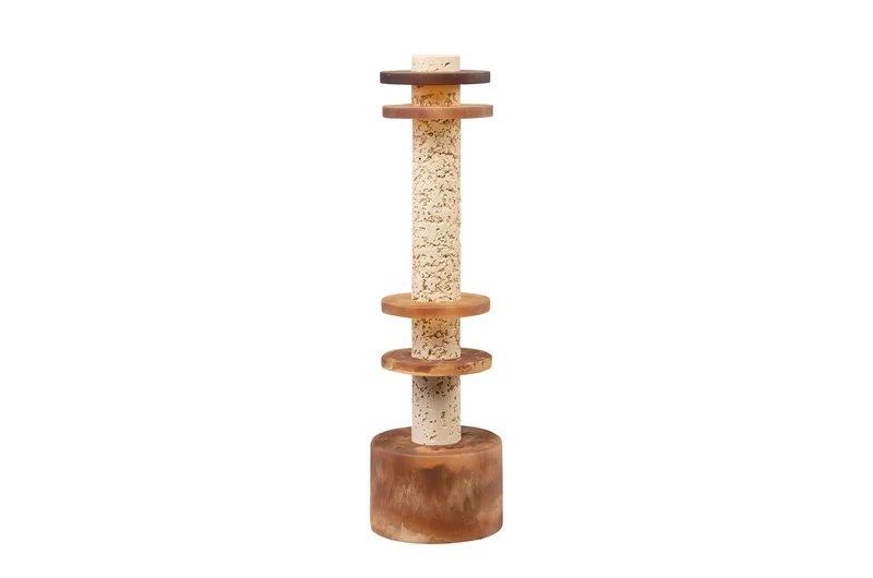 Casa Padrino Luxus Deko Objekt Cremeweiß / Braun Ø 12,1 x H. 42,5 cm - Skulptur Strata aus Kunstharz und Sand - Luxus Deko Accessoires