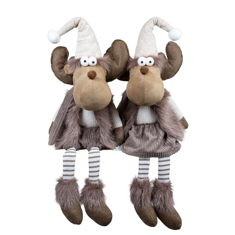 Weihnachtselch Kantenhocker 36cm(79cm) 2 Designs – mit riesigem Geweih, langer Zipfelmütze & gestreiften Beinen
