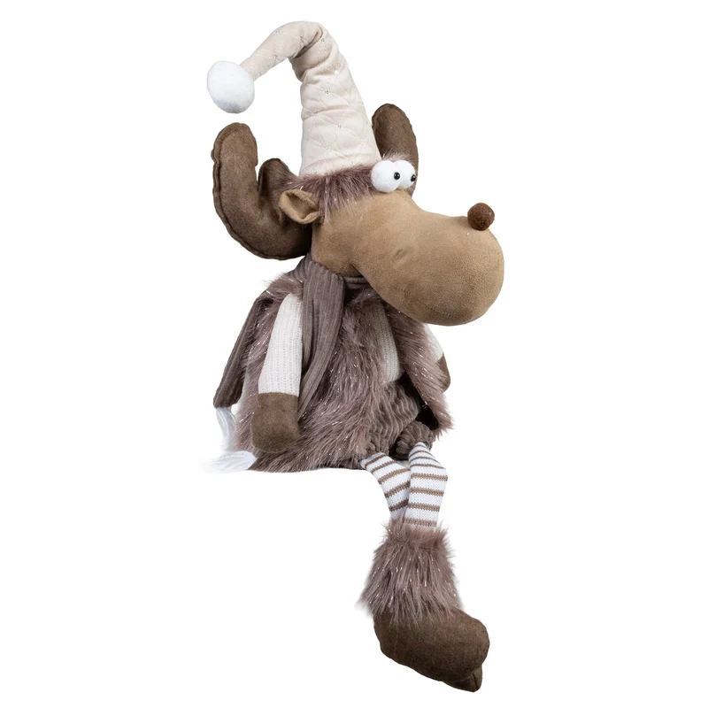 Weihnachtselch Kantenhocker 36cm(79cm) 2 Designs – mit riesigem Geweih, langer Zipfelmütze & gestreiften Beinen