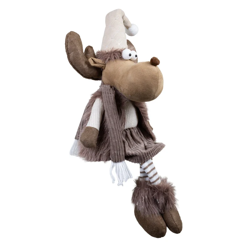 Weihnachtselch Kantenhocker 36cm(79cm) 2 Designs – mit riesigem Geweih, langer Zipfelmütze & gestreiften Beinen