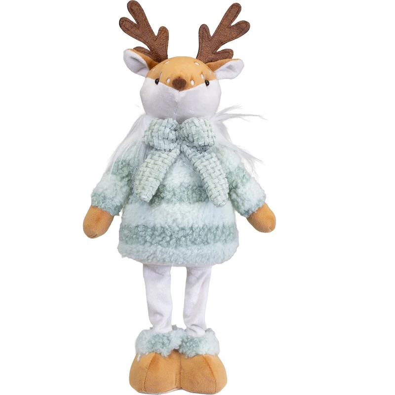 Weihnachtselch stehend 34 cm 2 Stück – 2er Set mit gleichen Winterelchen in Mintgrün, Schal & großen Plüschfüßen