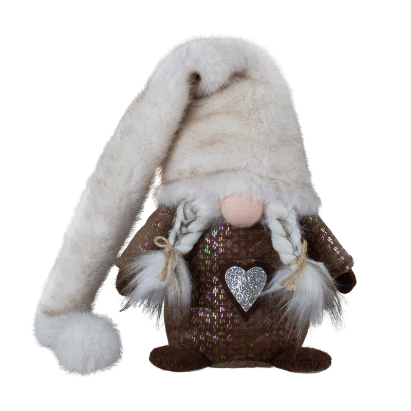 Weihnachtswichtel sitzend 23 cm – 2 Designs in Braun mit flauschiger Zipfelmütze, Plüschbart & Glitzerdetails
