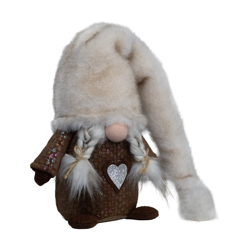 Weihnachtswichtel sitzend 23 cm – 2 Designs in Braun mit flauschiger Zipfelmütze, Plüschbart & Glitzerdetails