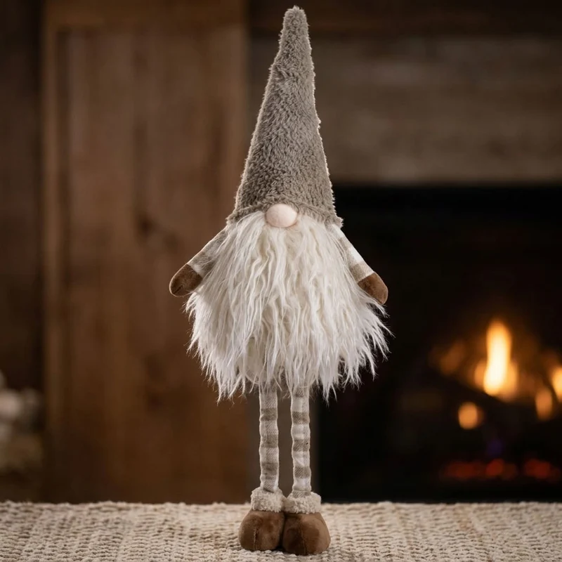 Weihnachtswichtel stehend 46–68 cm – Flauschiger Wintergnom mit Teleskopbeinen, Riesenbart & brauner Zipfelmütze