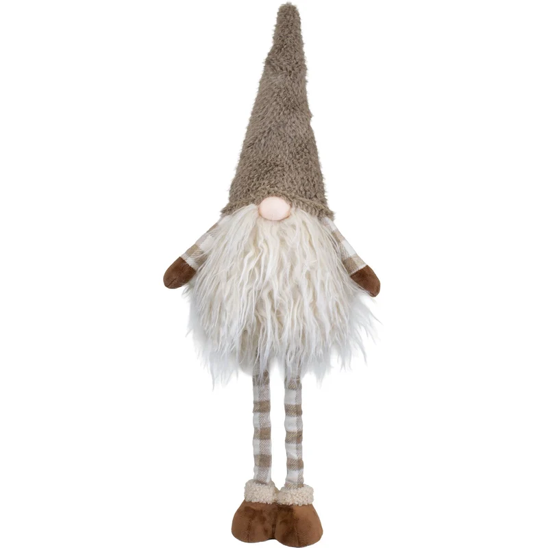Weihnachtswichtel stehend 46–68 cm – Flauschiger Wintergnom mit Teleskopbeinen, Riesenbart & brauner Zipfelmütze