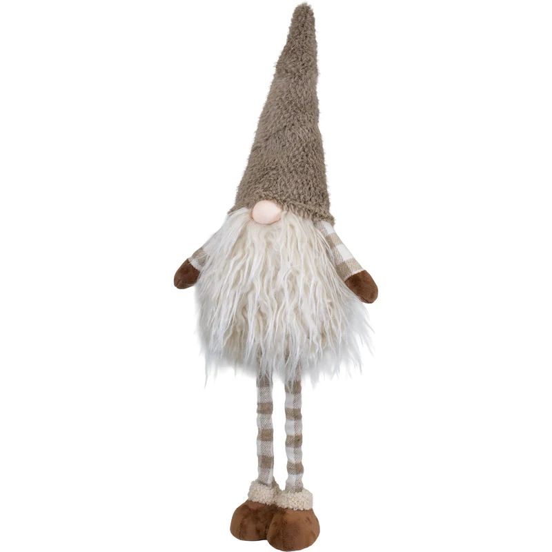 Weihnachtswichtel stehend 46–68 cm – Flauschiger Wintergnom mit Teleskopbeinen, Riesenbart & brauner Zipfelmütze