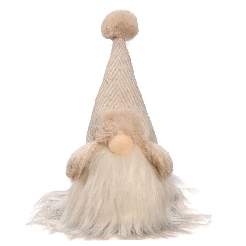 Weihnachtswichtel sitzend 18cm/28cm – 2 Designs in Creme mit Strickmütze, Fliegermütze & langem Plüschbart