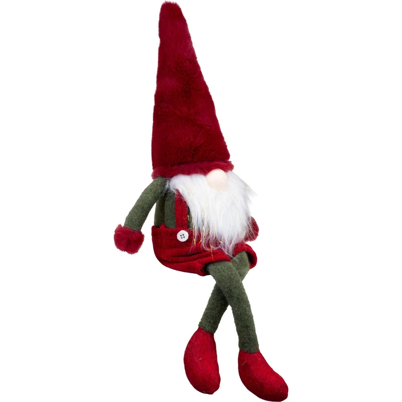 Weihnachtswichtel Kantenhocker 43cm(70cm) – Roter Wintergnom mit langer Plüschmütze, langen Beinen & Glitzerbart