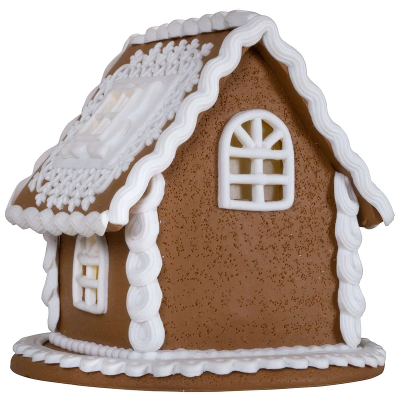Lebkuchenhaus mit warmweißem LED-Licht und Timer - Größe 13cm Farbe braun