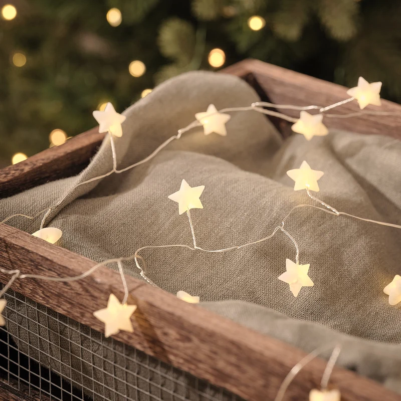 LED-Sternen-Lichterkette mit 50 Mikro-LEDs und Timer in Warmweiß