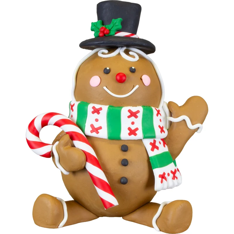 Lebkuchenfiguren 14 cm Tischdeko – 2 Designs mit Weihnachtsmannmütze, Schneemann-Zylinder, Zuckerstange & Lolli