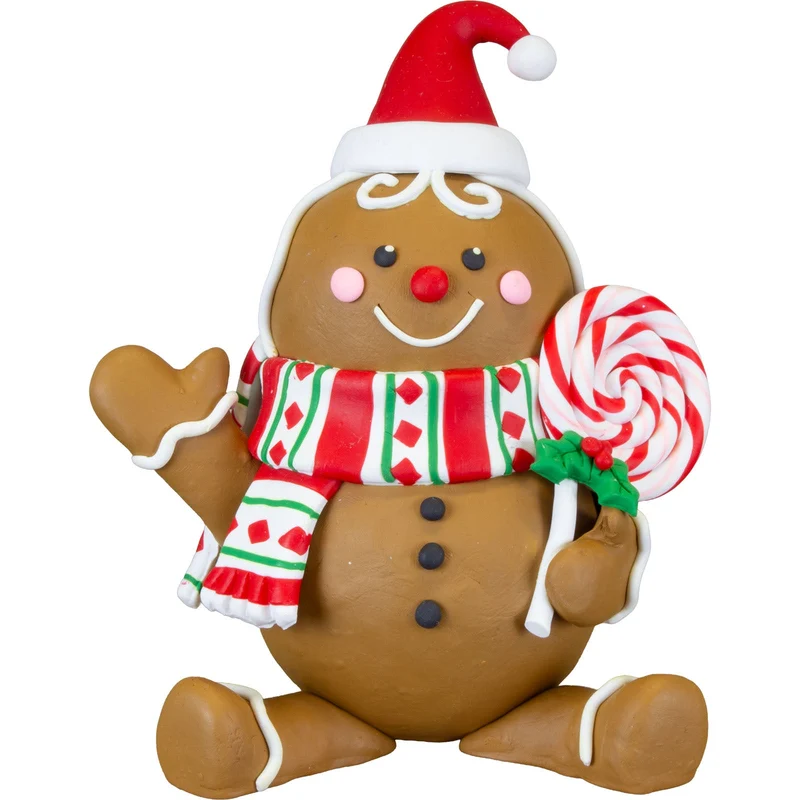 Lebkuchenfiguren 14 cm Tischdeko – 2 Designs mit Weihnachtsmannmütze, Schneemann-Zylinder, Zuckerstange & Lolli