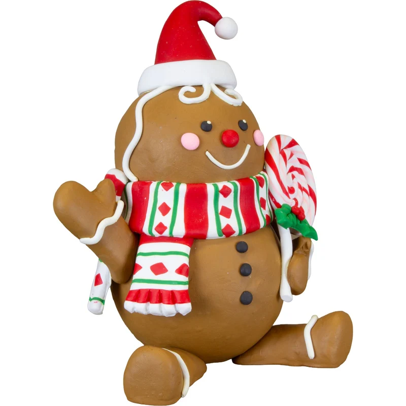 Lebkuchenfiguren 14 cm Tischdeko – 2 Designs mit Weihnachtsmannmütze, Schneemann-Zylinder, Zuckerstange & Lolli