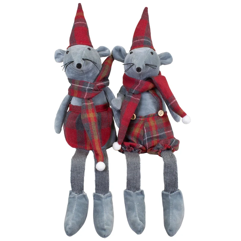 Weihnachtsmäuse Kantenhocker 25cm(45 cm) 2 Designs, sitzend 2 Stück | Weihnachtsdekoration