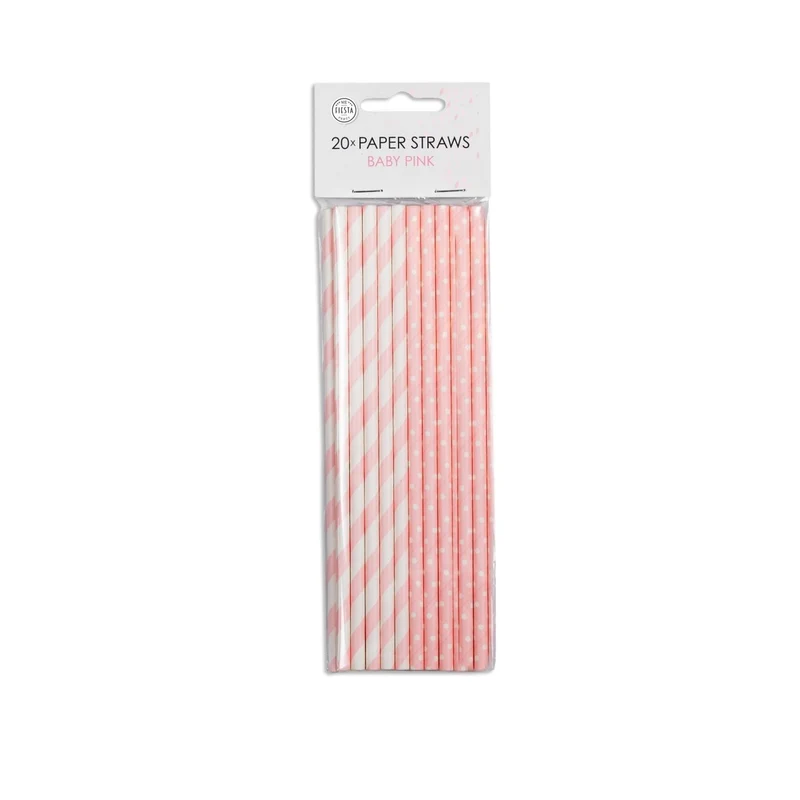 Papierstrohhalme Hellrosa/Weiß Mix 19,7cm 20Stk