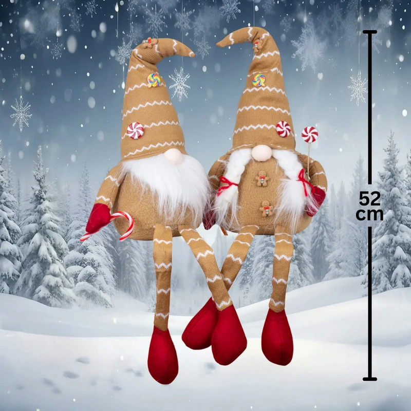 Weihnachtswichtel 25cm(57cm) 2 Designs Kantenhocker – Lebkuchen-Gnome mit langen Beinen