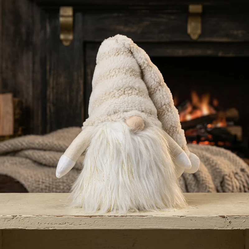 Weihnachtswichtel sitzend 25 cm – Flauschiger Wintergnom mit langer Zipfelmütze & großem Plüschbart