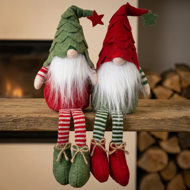 Weihnachtswichtel 30 cm Kantenhocker 2 Designs sitzend, 2 Stück | Weihnachtsdekoration
