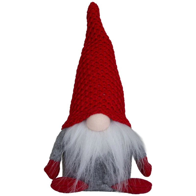 Weihnachtswichtel 8er Set sitzend 16 cm – Gerauer Wintergnom mit roter Strickmütze und langem Plüschbart