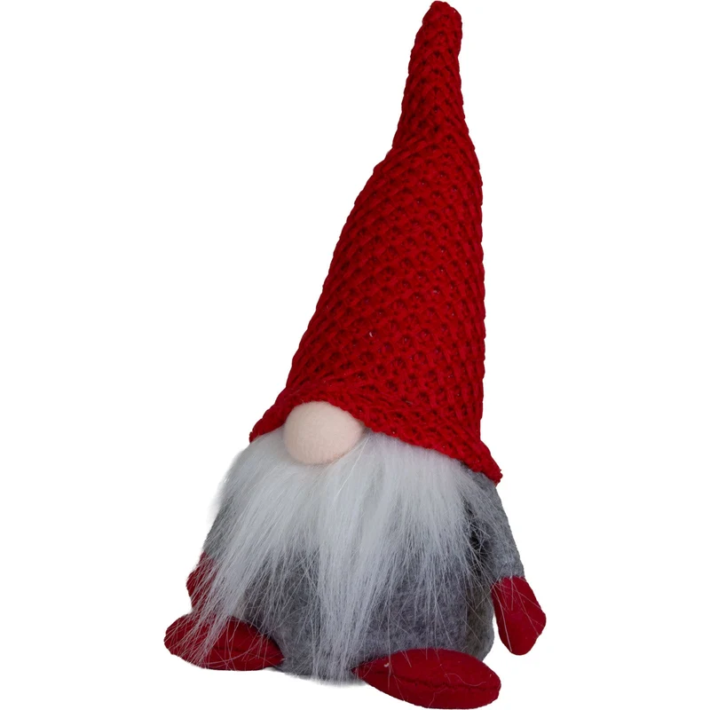 Weihnachtswichtel 8er Set sitzend 16 cm – Gerauer Wintergnom mit roter Strickmütze und langem Plüschbart