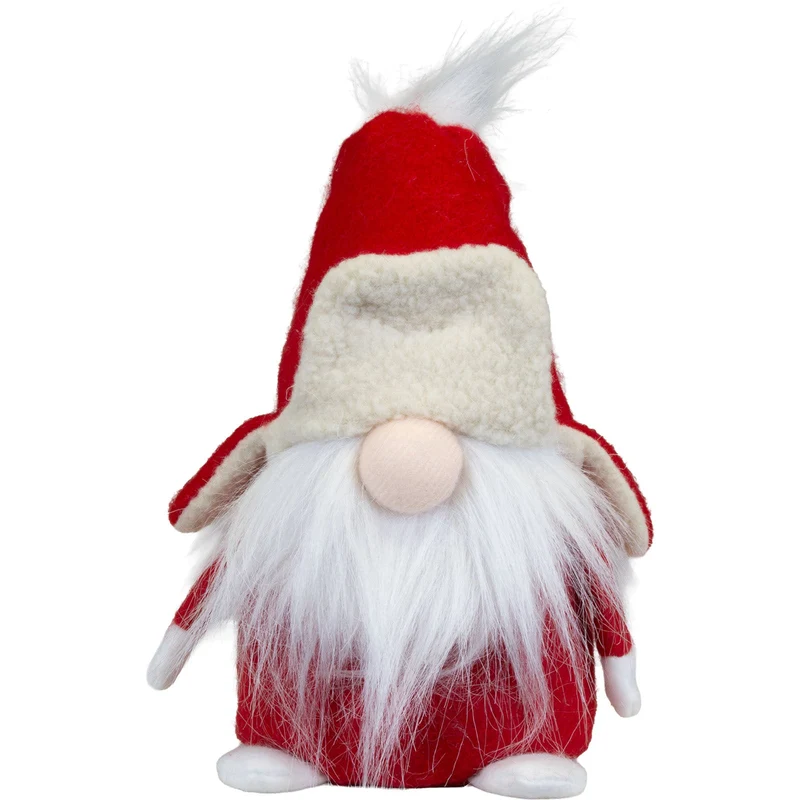 Weihnachtswichtel sitzend 18 cm – Roter Wintergnom mit Fliegermütze und langem Plüschbart