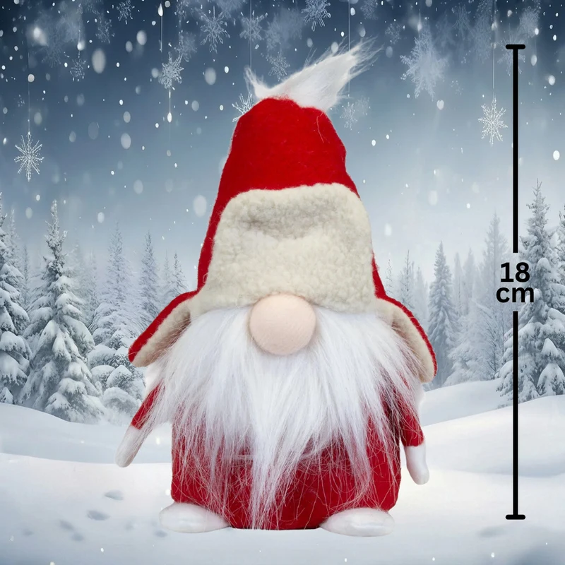 Weihnachtswichtel sitzend 18 cm – Roter Wintergnom mit Fliegermütze und langem Plüschbart