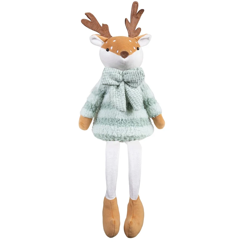 Weihnachtselch Kantenhocker 50 cm – 2er Set mit gleichen Winterelchen in Mintgrün, Schal & langen Beinen