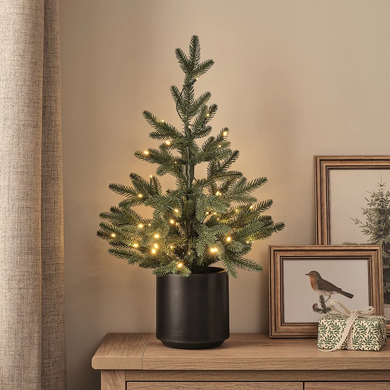 60cm beleuchteter Fichten-Weihnachtsbaum im Topf mit warmweißen LEDs