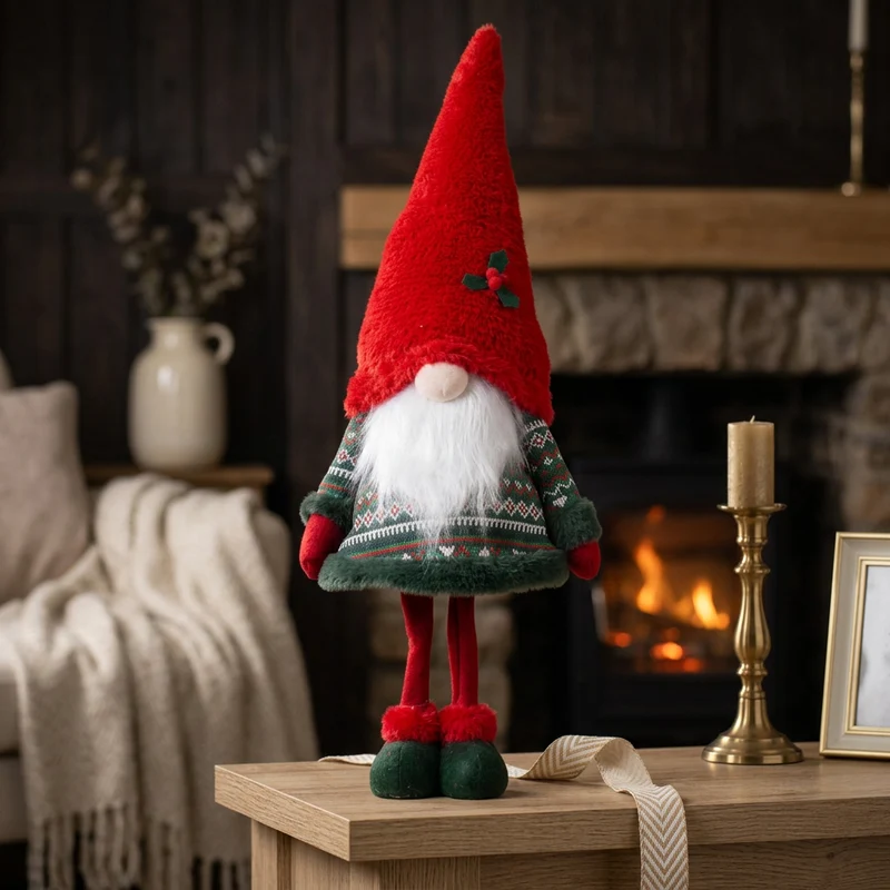 Wackelwichtel 80 cm – Wackelgnom in Rot-Grün | Weihnachtsdekoration