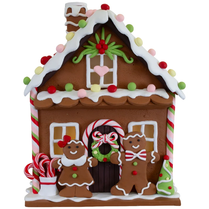 LED Lebkuchenhaus mit süßen Lebkuchenfiguren 24 cm bunt
