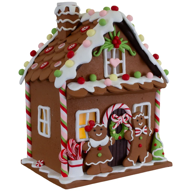 LED Lebkuchenhaus mit süßen Lebkuchenfiguren 24 cm bunt