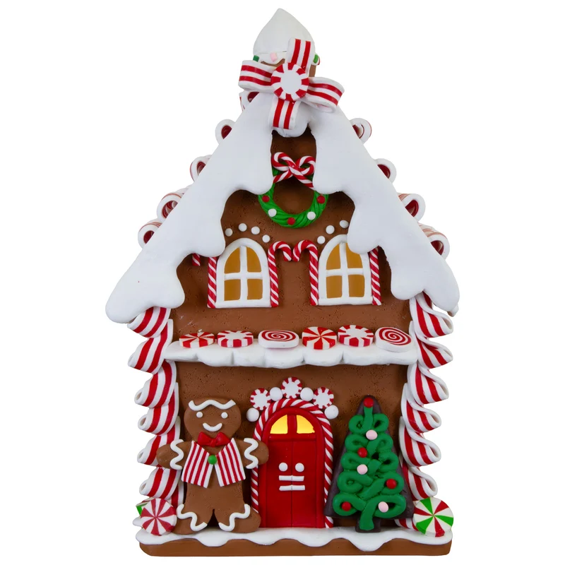 Leuchtendes Lebkuchenhaus 21 cm – Dekohaus mit Zuckerstangen-Details
