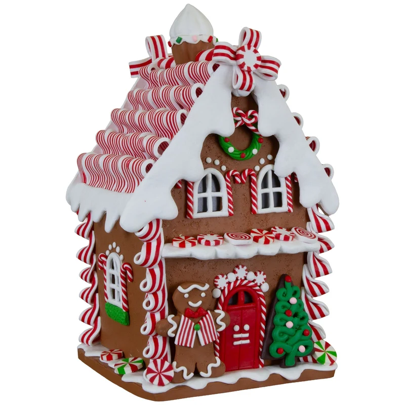 Leuchtendes Lebkuchenhaus 21 cm – Dekohaus mit Zuckerstangen-Details