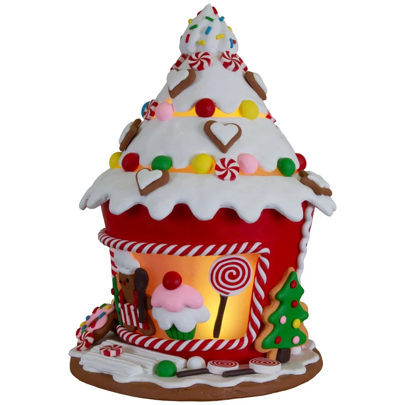 Festliches LED Lebkuchenhaus 22 cm – Muffin-Haus mit Bäcker