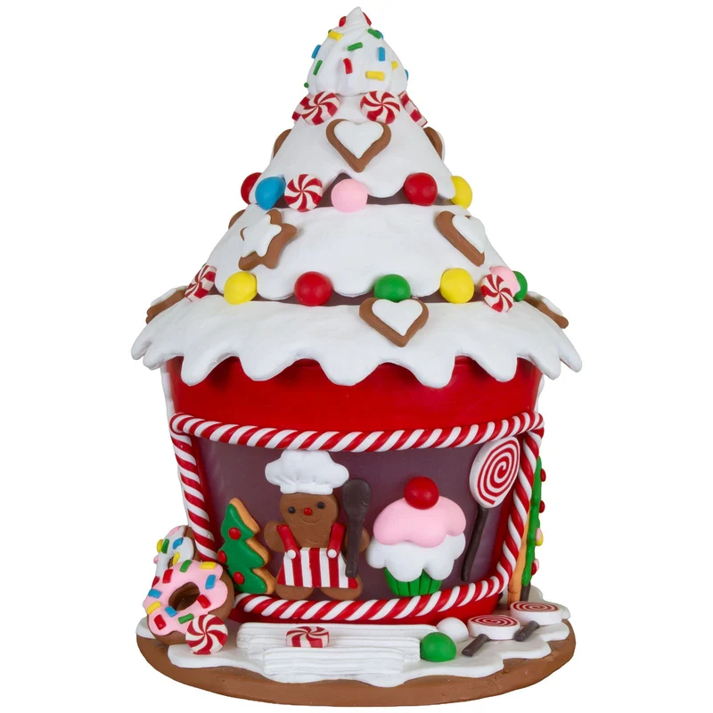 Festliches LED Lebkuchenhaus 22 cm – Muffin-Haus mit Bäcker