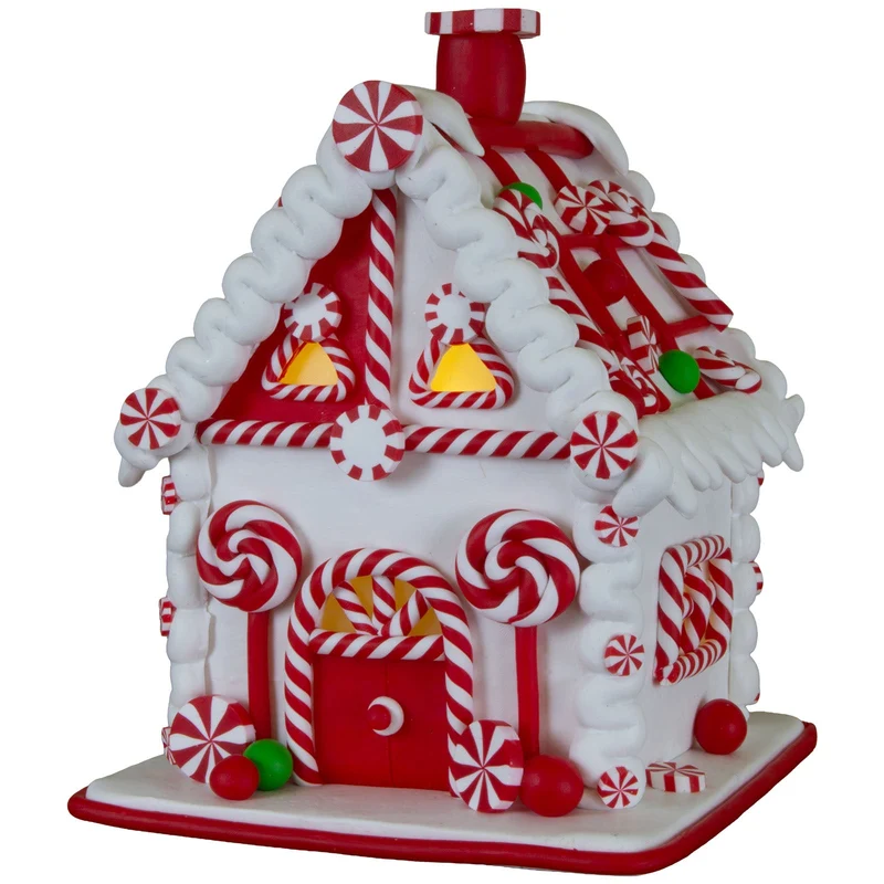 Festlich versüßtes LED-Lebkuchenhaus 15cm – Rot & Weiß