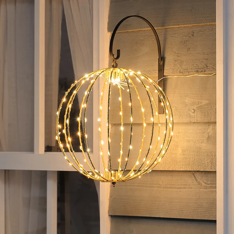 Goldene 28cm Mikro-LED-Hängekugel für Außen mit Blinkeffekt